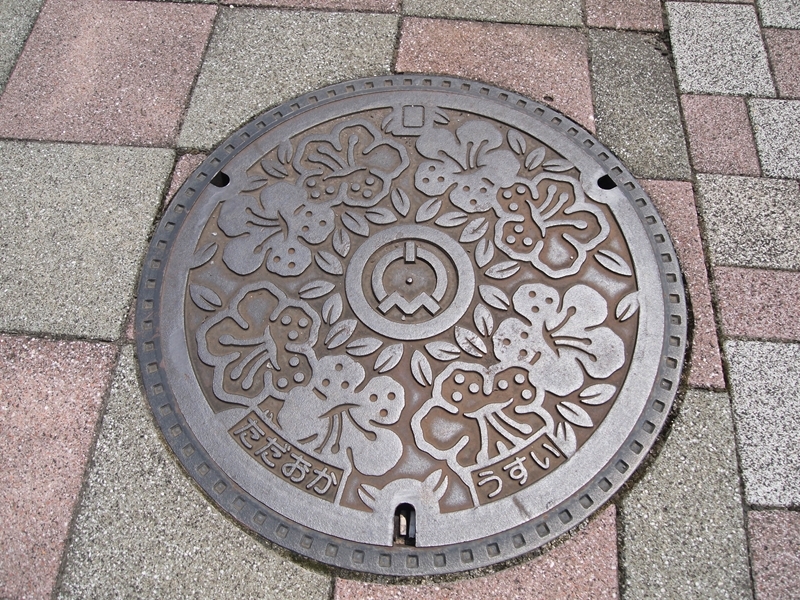 さつきの花でいっぱいのマンホール