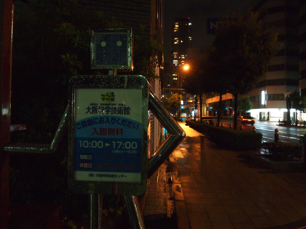 夜道でポーズをキメるロボ君