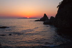 笹川流れ 粟島に沈む夕日 笹川流れ 粟島に沈む夕日