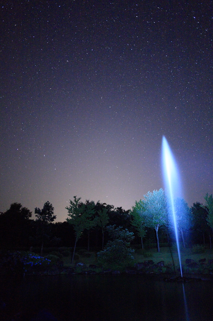 星空と噴水