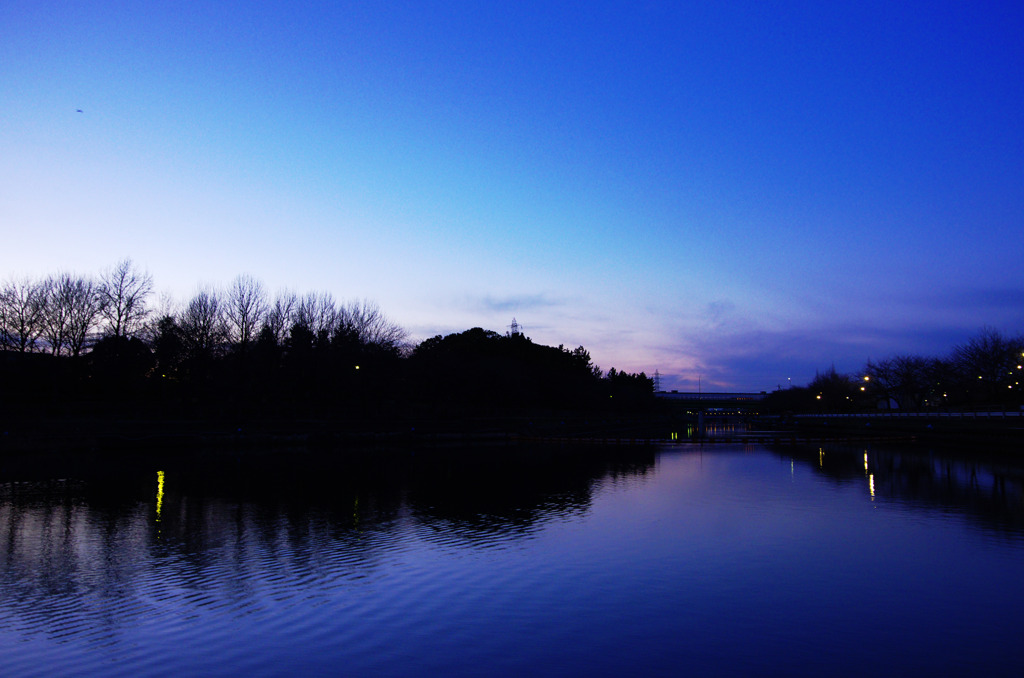 水辺の夕暮れ