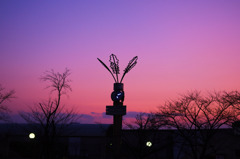 夕暮れと大根の時計台