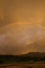 台風一過の後の夕陽＆虹