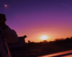 車窓の夕日