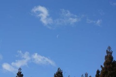 青い空に白い雲と月