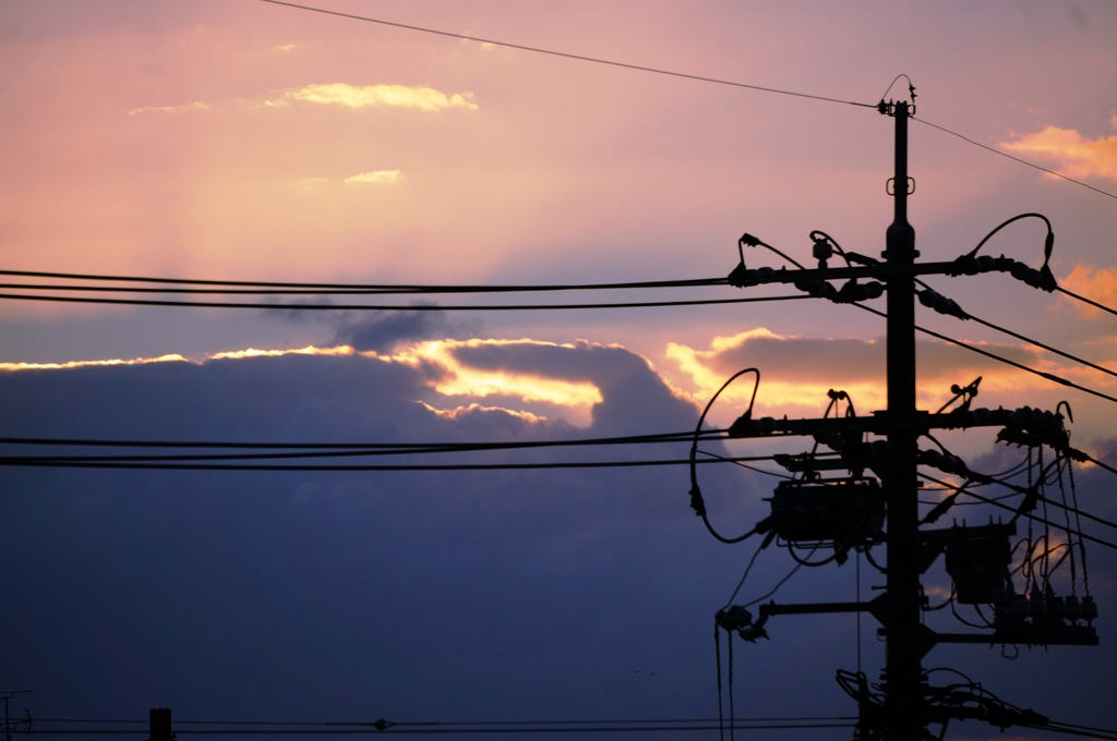 電線の間から