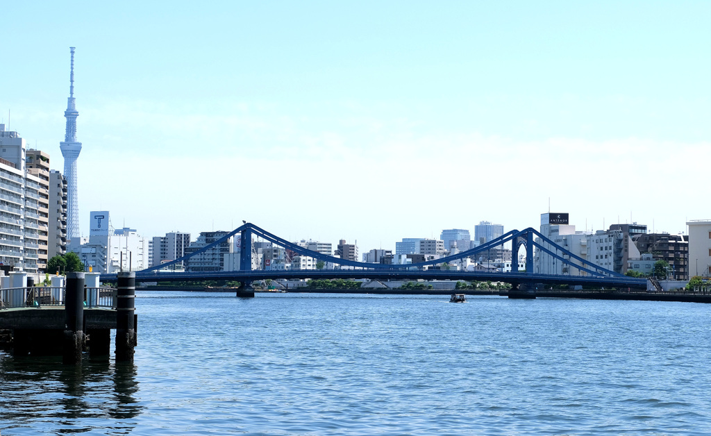 朝のスカイツリーと清洲橋