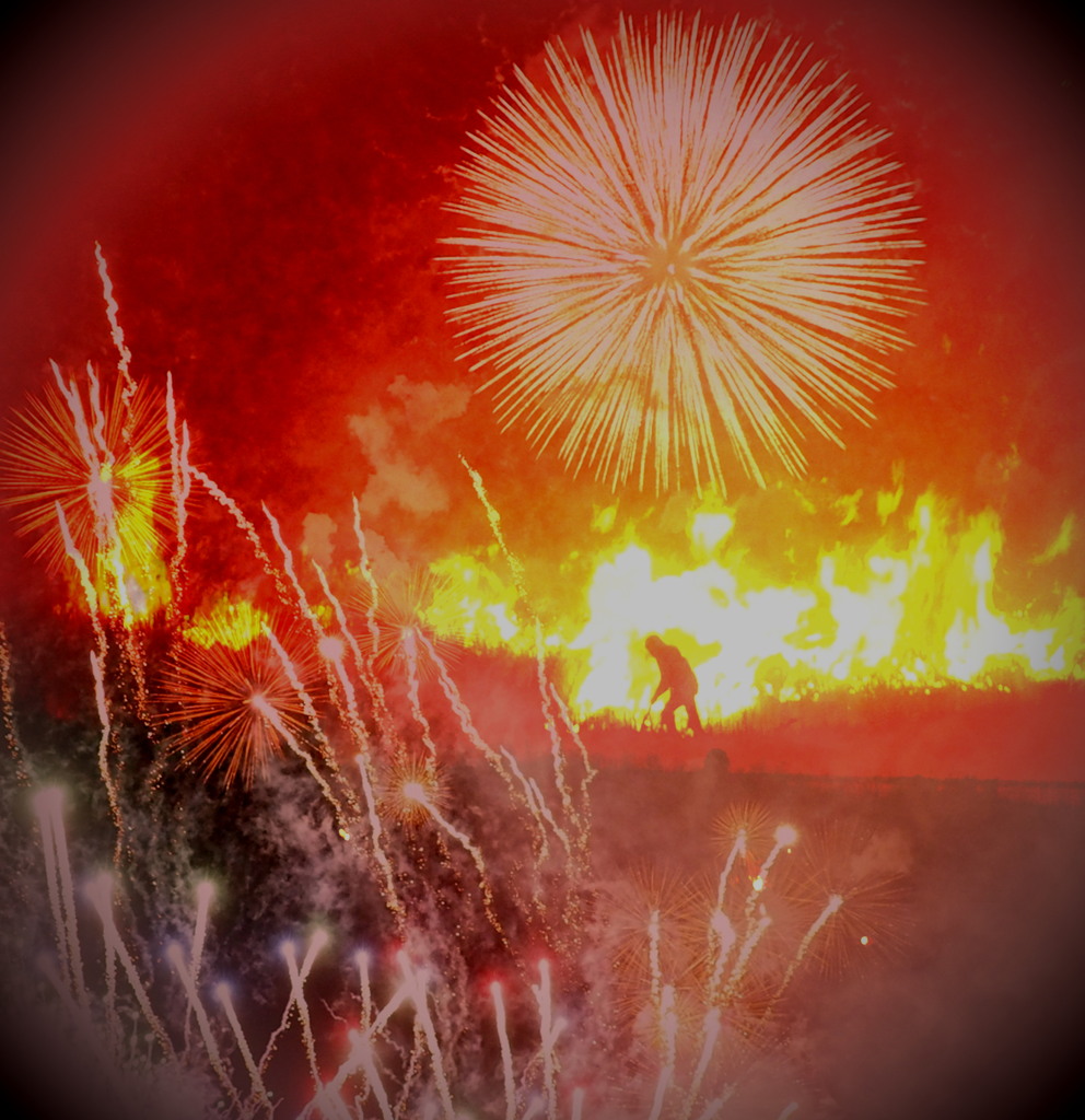 若草山　山焼き合成