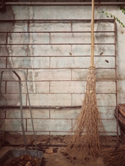 Broom and fallen leaves