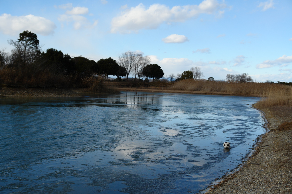 氷漬けのサッカーボール