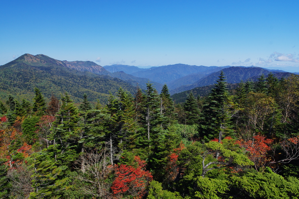 赤石山から岩菅山、苗場山方面を望む