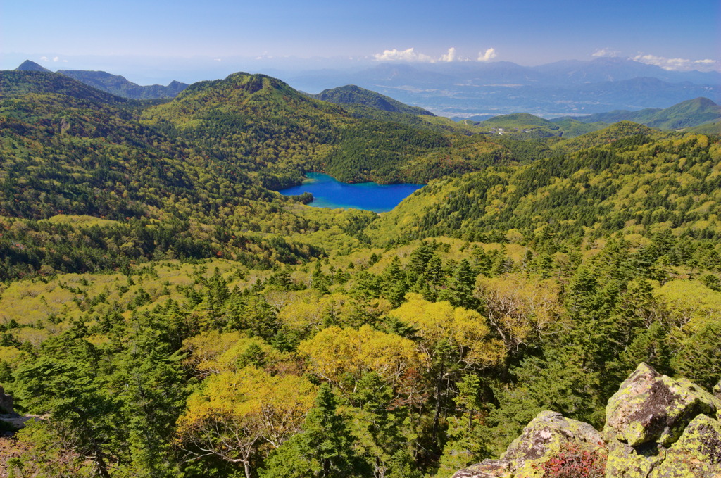 赤石山山頂から大沼池を望む