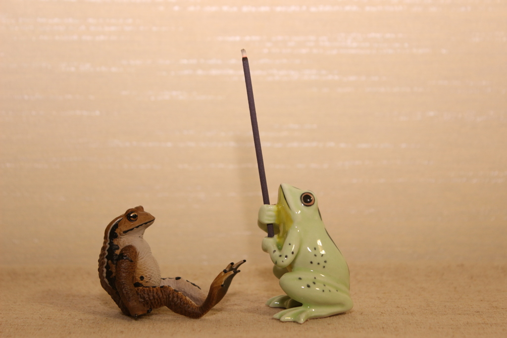 線香と蛙
