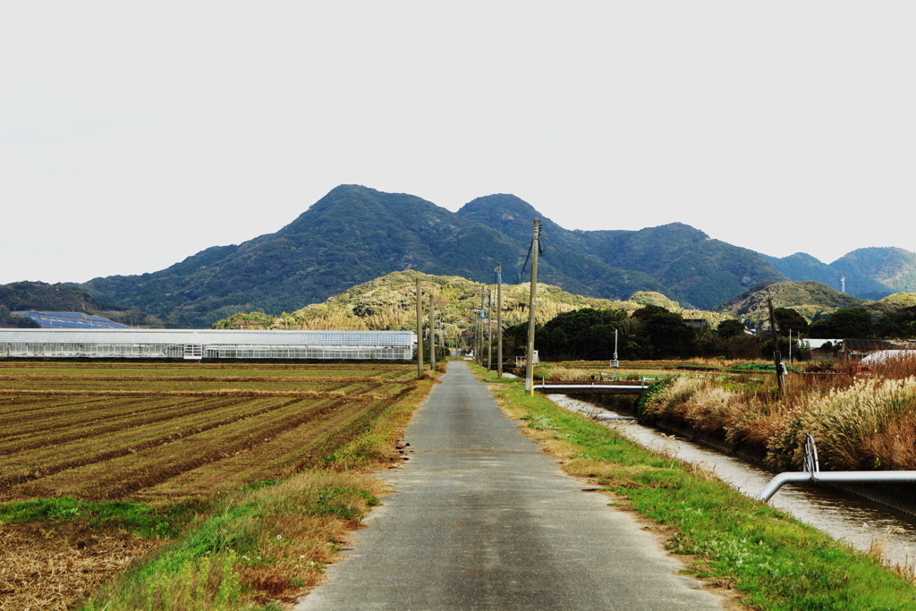 真直ぐな道と天ヶ岳
