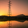 夕焼けに染まる水田