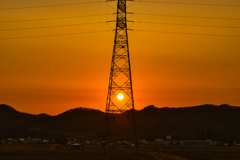 鉄塔と夕陽