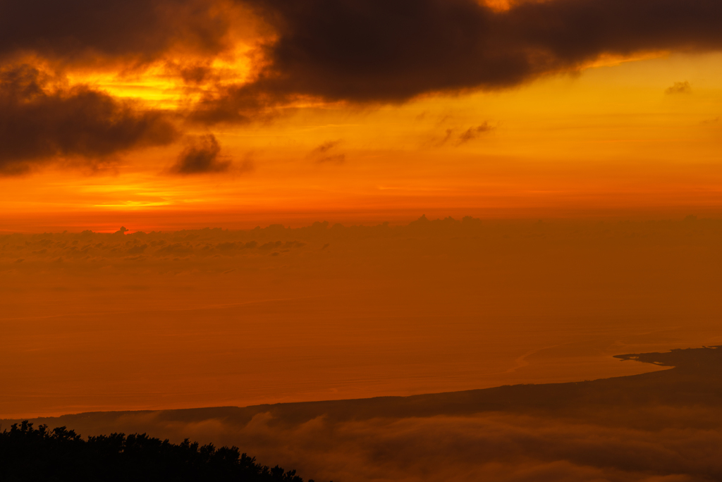 日本海と雲海と夕焼け