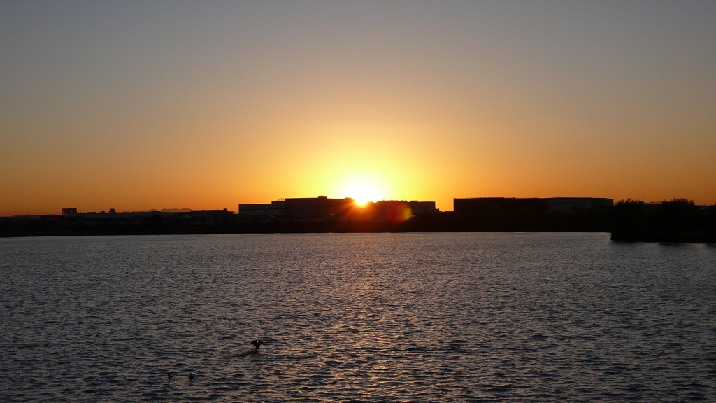 夕日 落日 湖