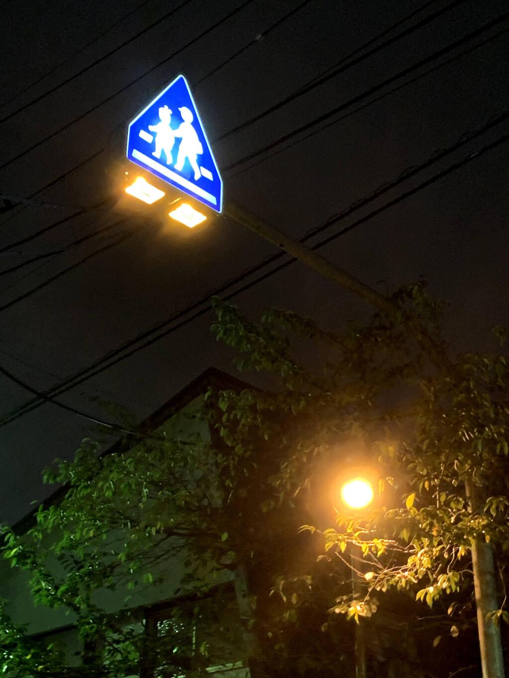 横断歩道の標識（ナトリウムランプ付き）