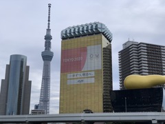 東京2020ロゴ入りアサヒビール本社ビル＋スカイツリー