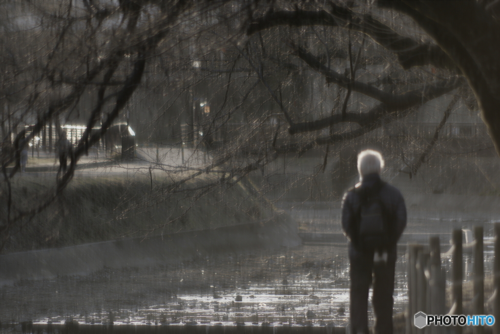 老人在川端 