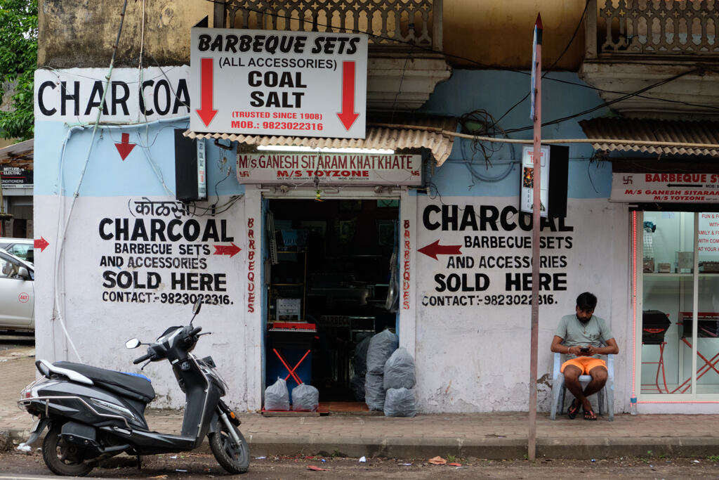 Charcoal shop, Down town in Goa