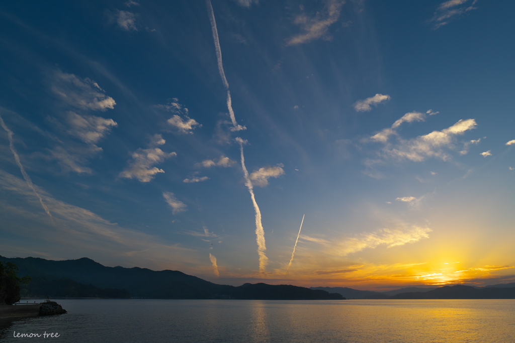 大空に飛行機雲