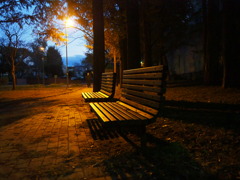 日暮れのベンチ
