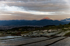 夕富士と棚田
