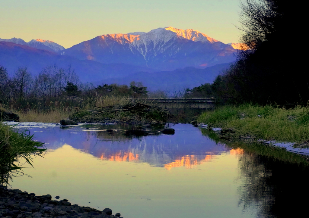 夕映えの仙丈ケ岳