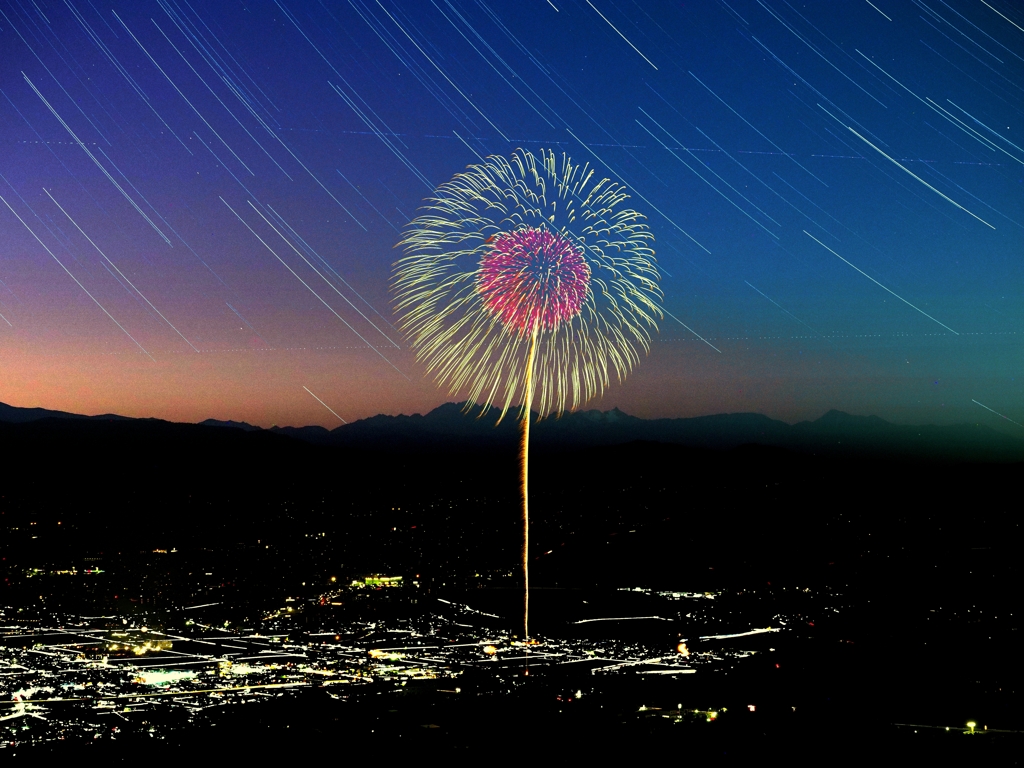夜景と星空と花火①