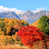 紅葉と雪化粧の御嶽山