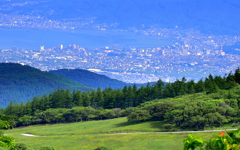 入笠山山頂から諏訪湖を望む