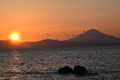 夕焼けと富士山