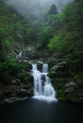 新緑の三段滝