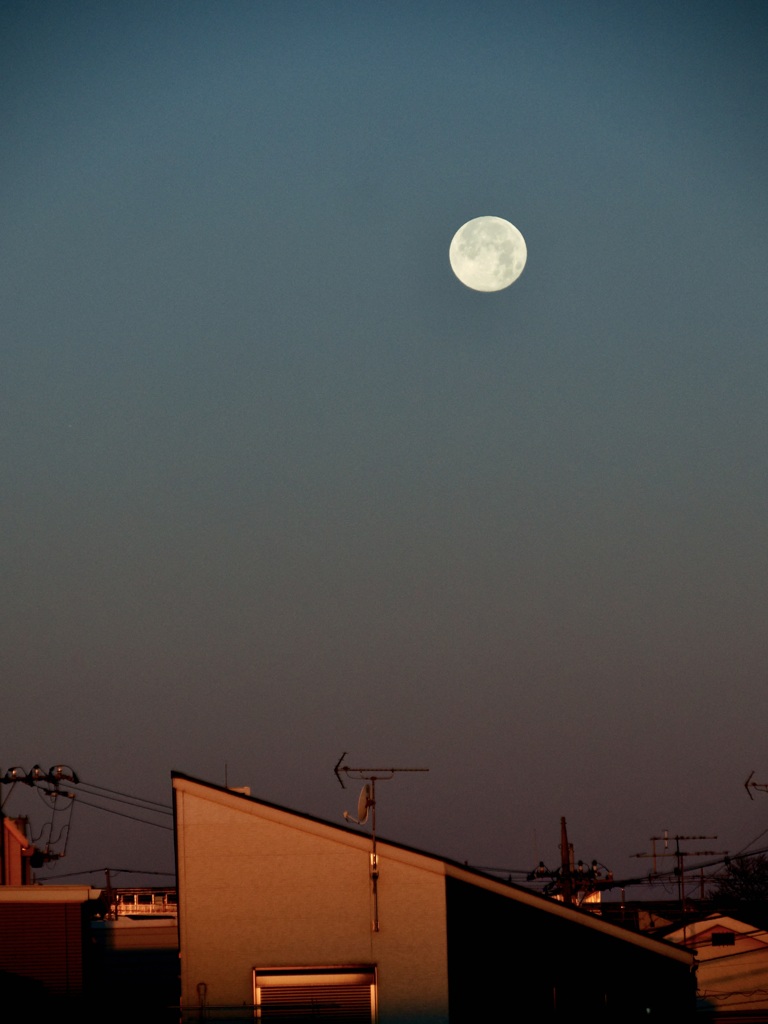 朝焼けにウルフムーン
