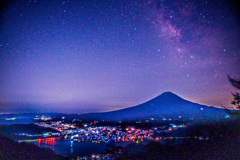 夜景と富士と星と