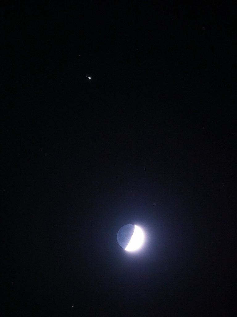 地球照の月と木星