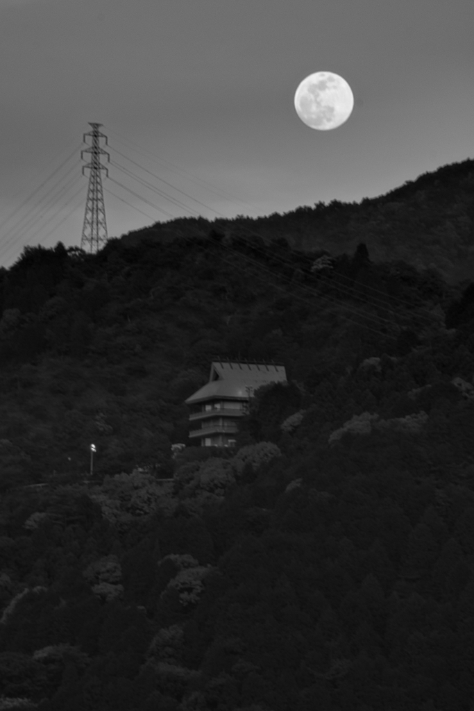 昇る月と　考古歴史館
