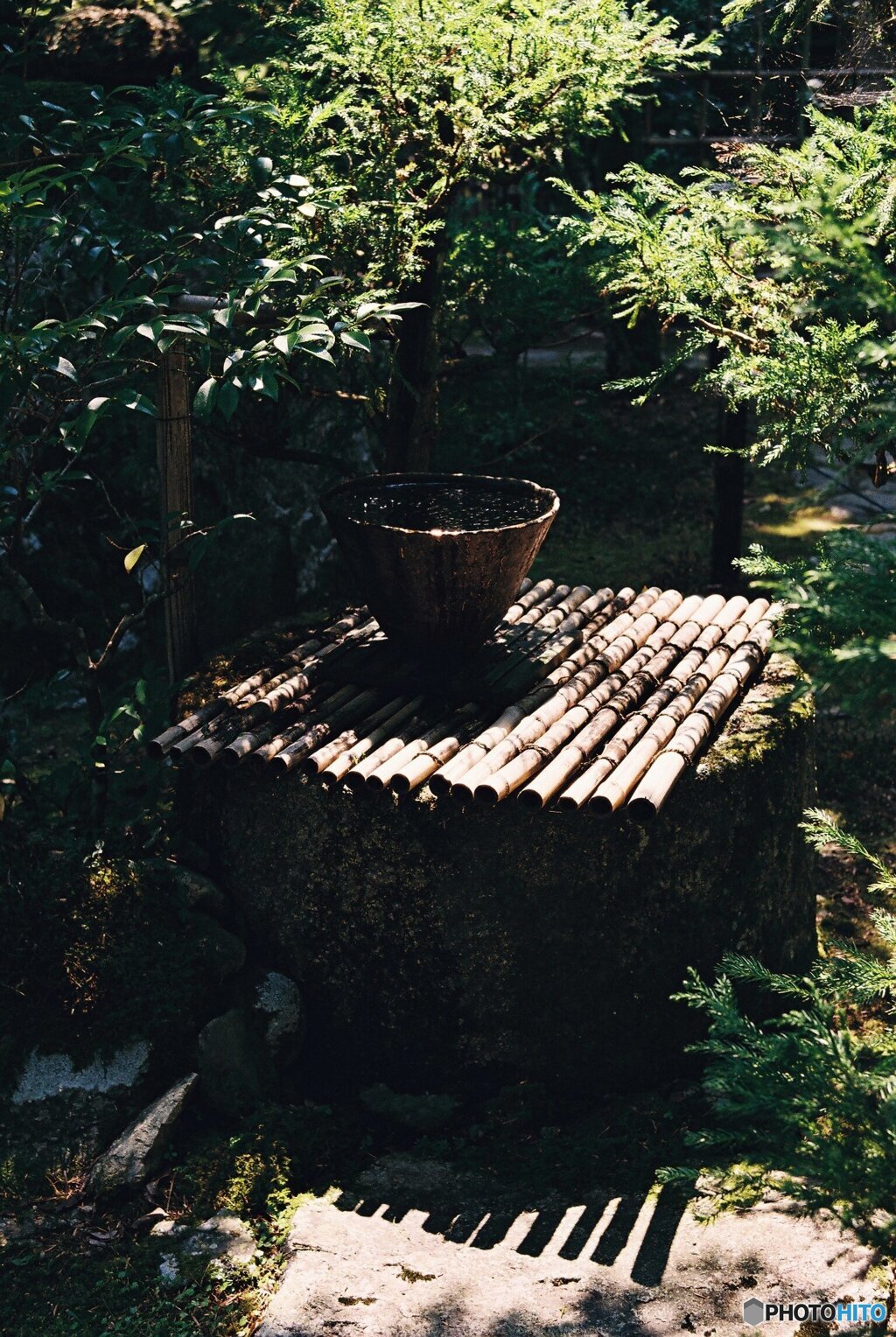 鎮座する手水鉢
