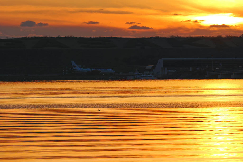 夕陽の空港