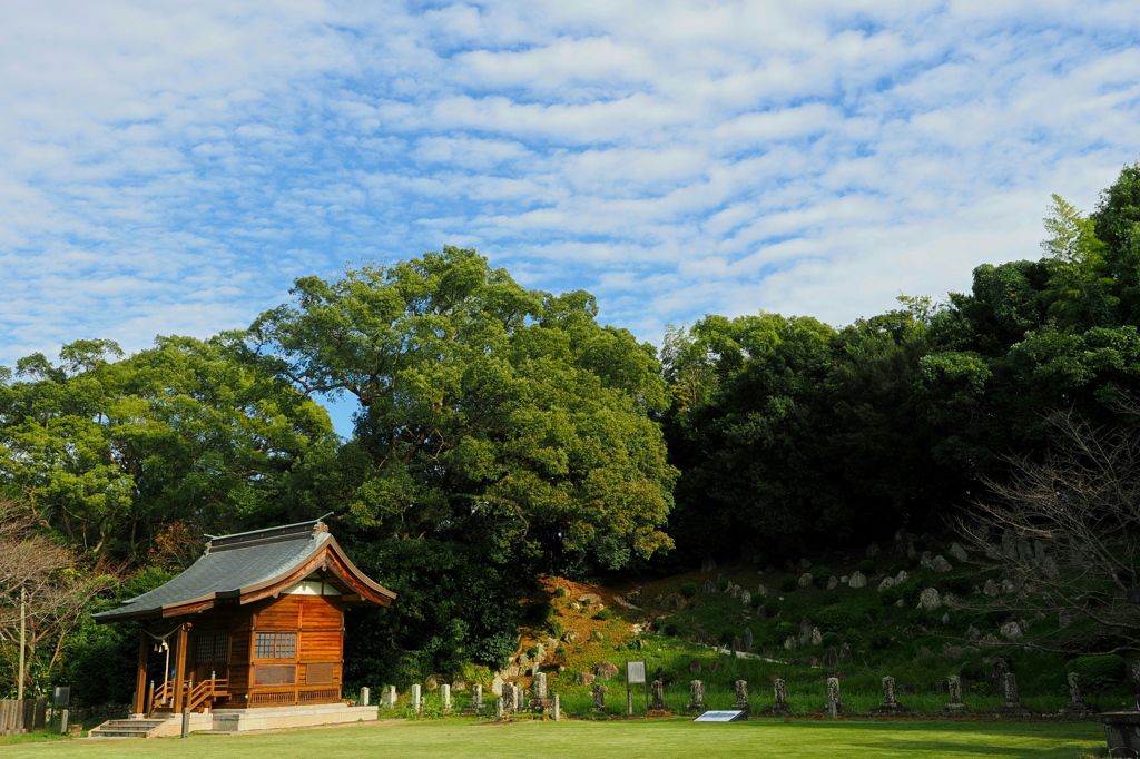 神社と石庭と羊雲