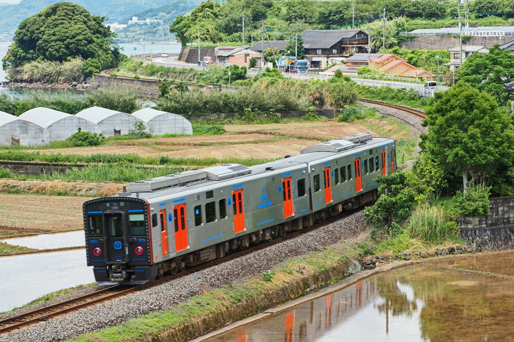 田畑の中を走る