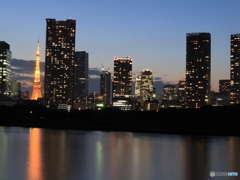 東京タワーと隅田川の夕景