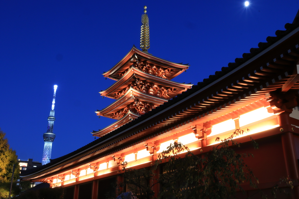 浅草寺五重塔とスカイツリー