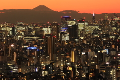 富士山が見える夕景