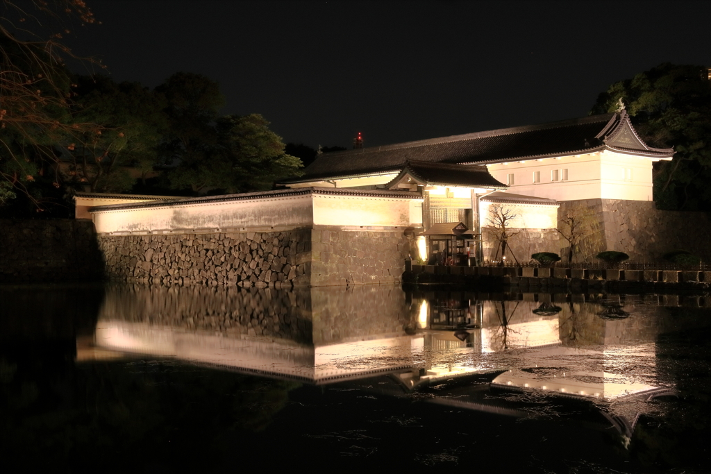 夜の皇居　大手門