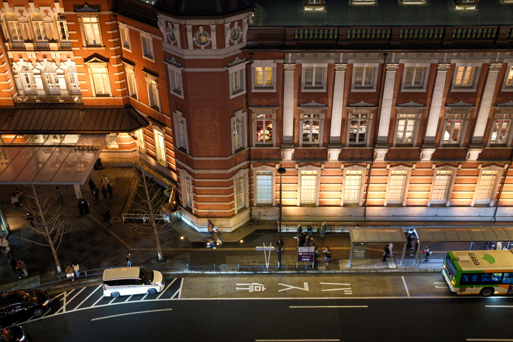 Looking down at the station