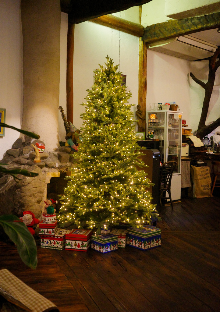 ログハウスのクリスマスツリー