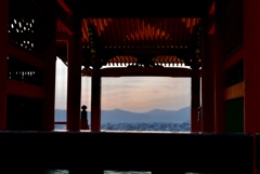 清水寺からのぞむ京都の夕焼け